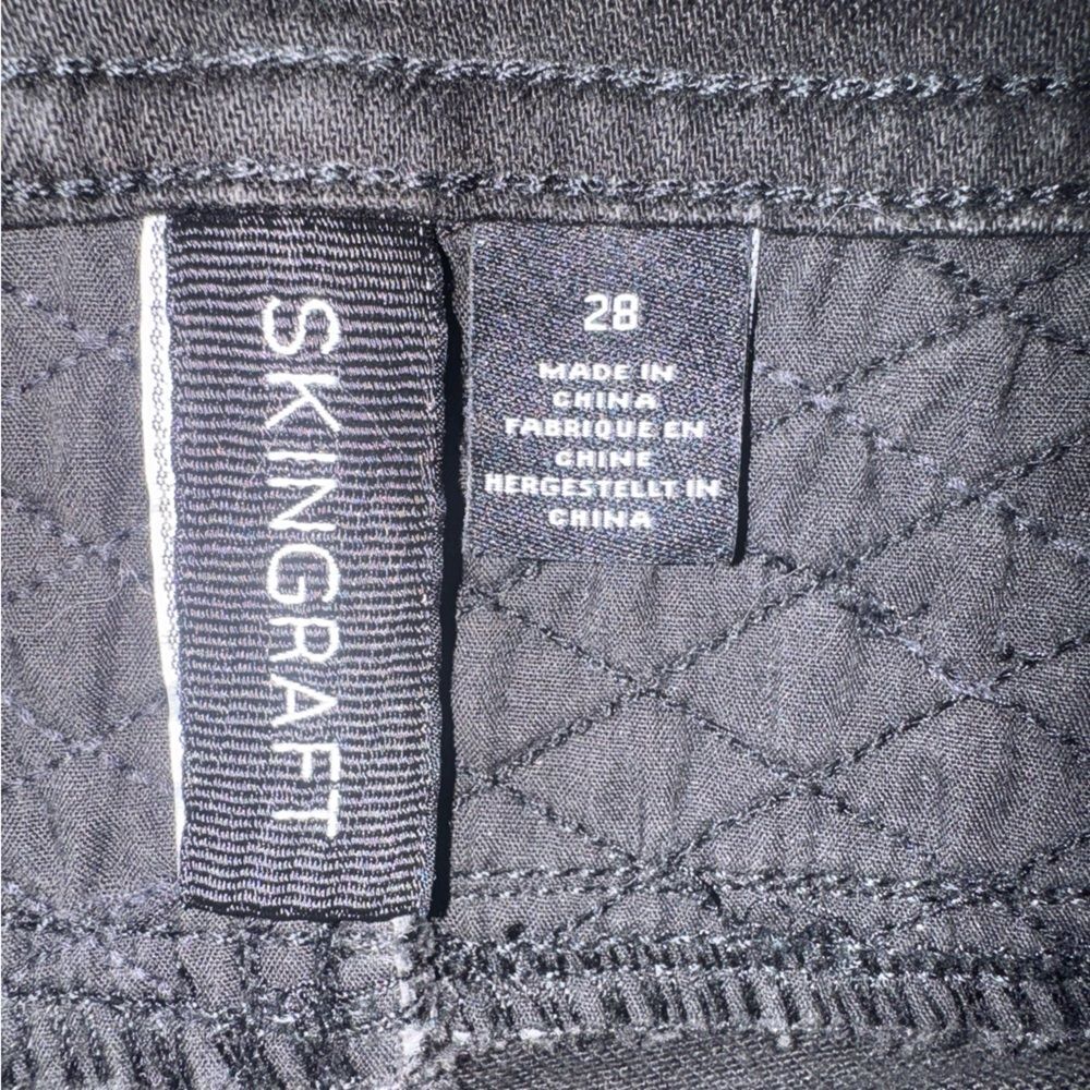 Skingraft Black Moto Skinny Jeans With Quilted Panels And Zipper Details Size 28 - Picture 2 of 16